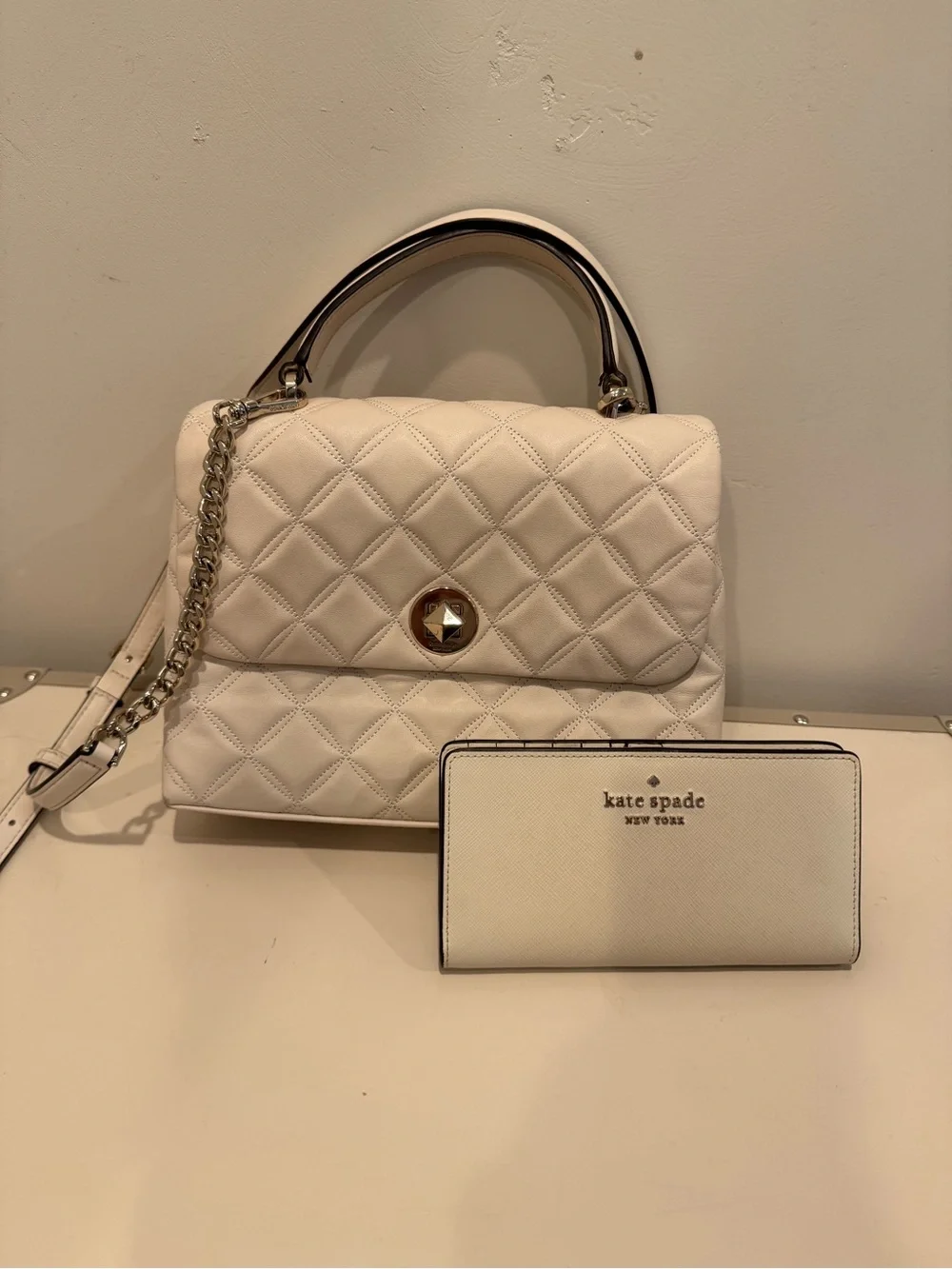 kate spade Cream Quilted Top-Handle Satchel with Matching Wallet